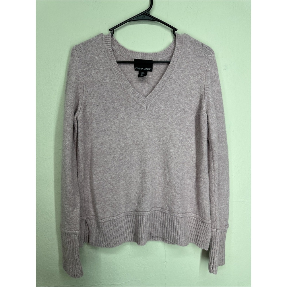 Cynthia Rowley Womens Blush Purple V-Neck Knitted Pullover Sweater Size SMALL